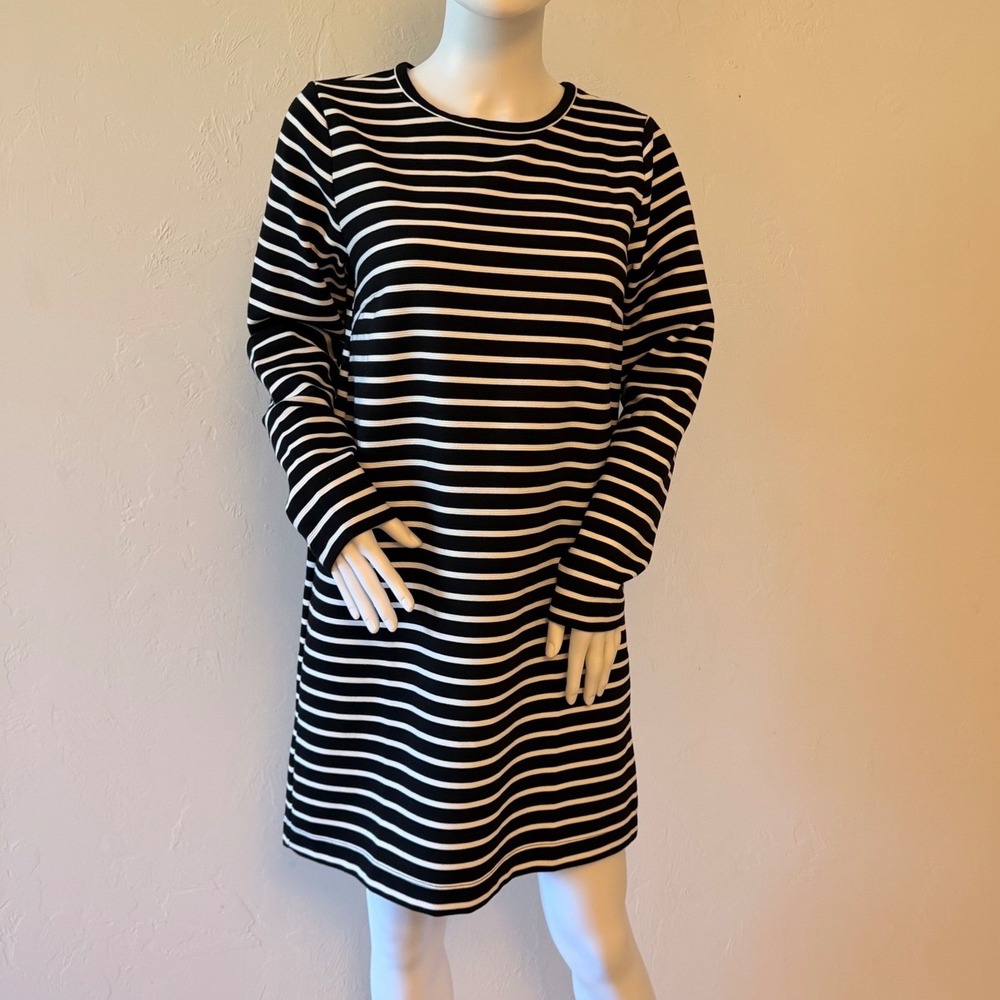 NWT LOFT Women's Striped Long Sleeve Shift Dress Black White Size M